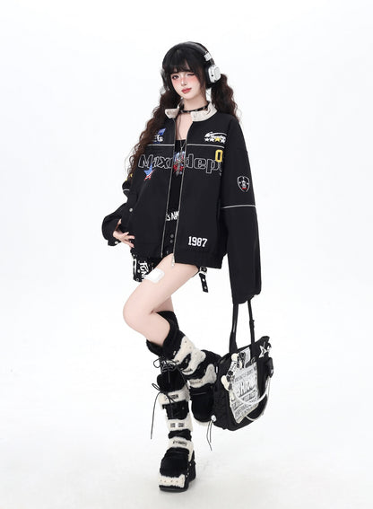 ストリートレトロ☆アメカジバイク風ゆるデザインブルゾン