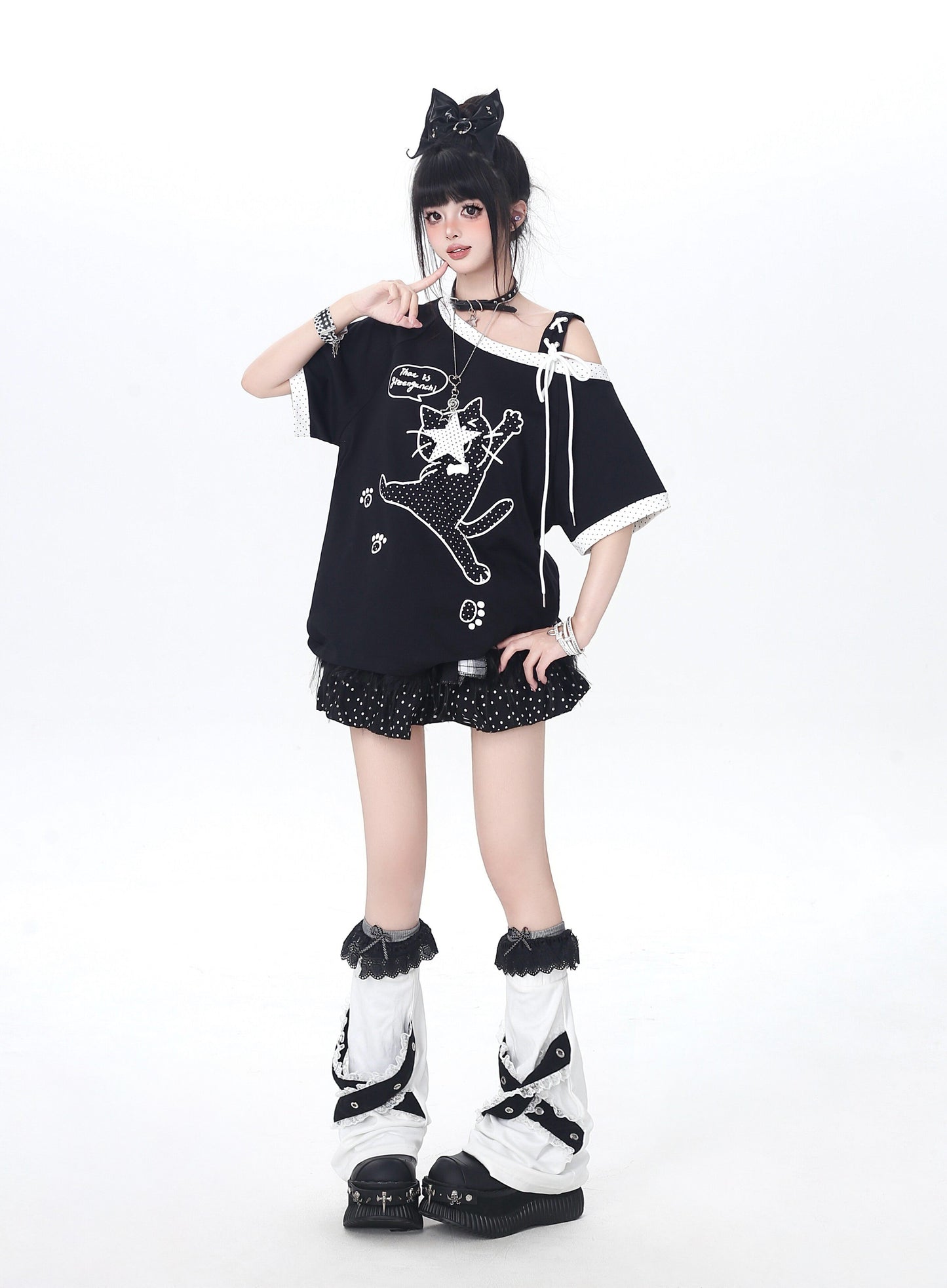 ドット×ネコ♡アシメTシャツ