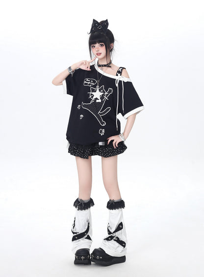ドット×ネコ♡アシメTシャツ