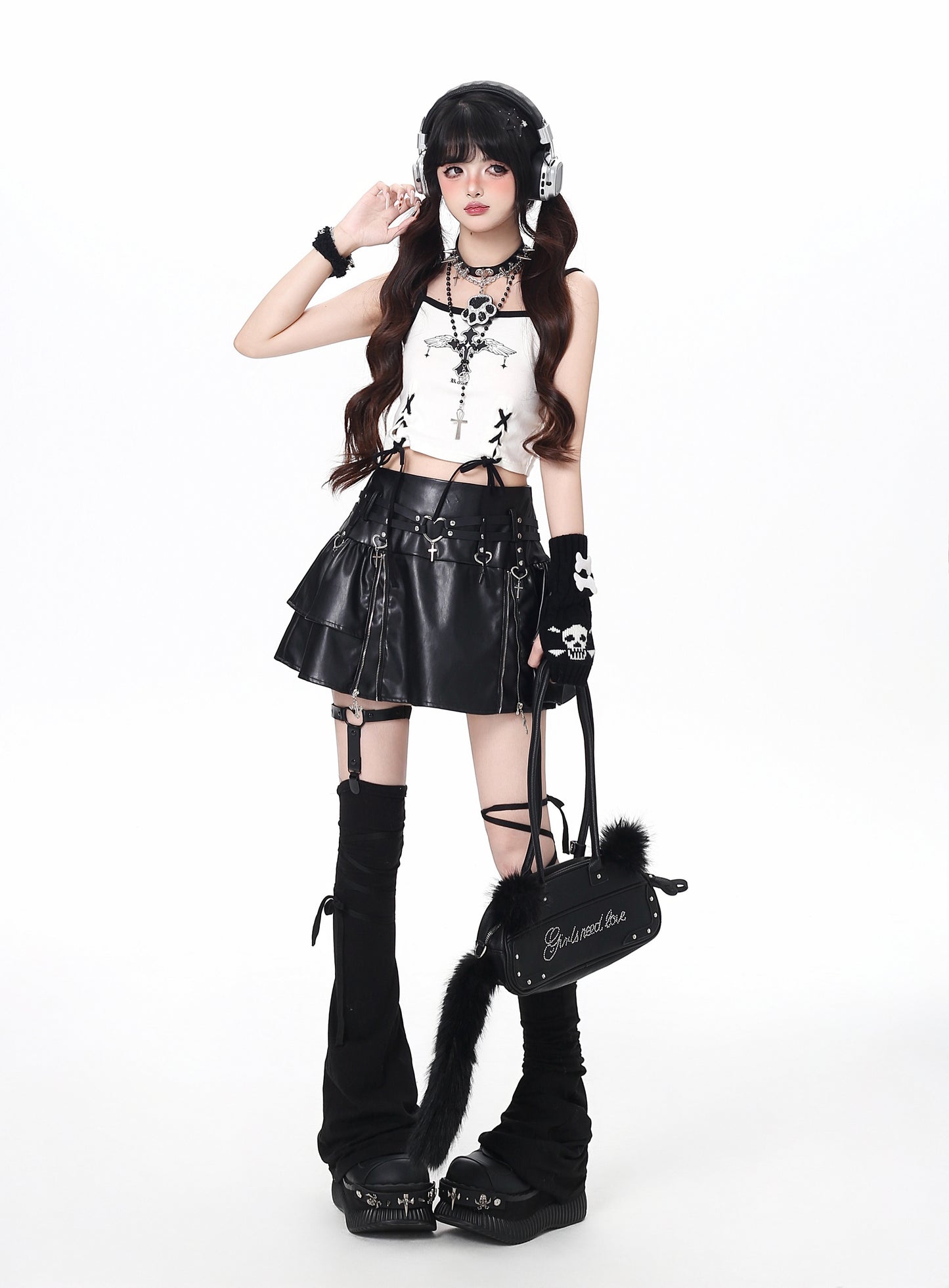 Y2Kギャル ジップデザインティアードミニスカート