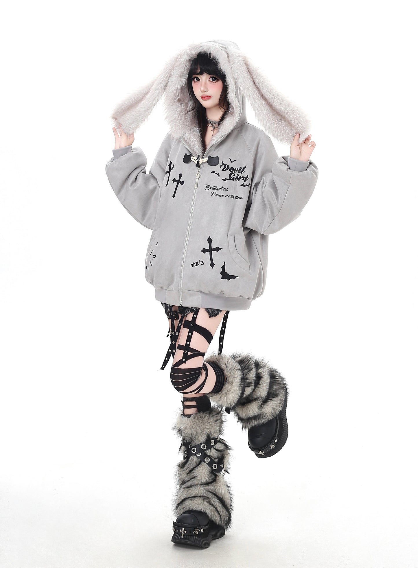 悪魔バニー×ふわもこムートン中綿コート