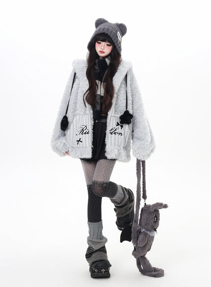 うさ耳フード×星柄ボアジャケット