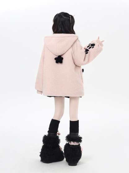 キャットモチーフ刺繍フードボアジャケット