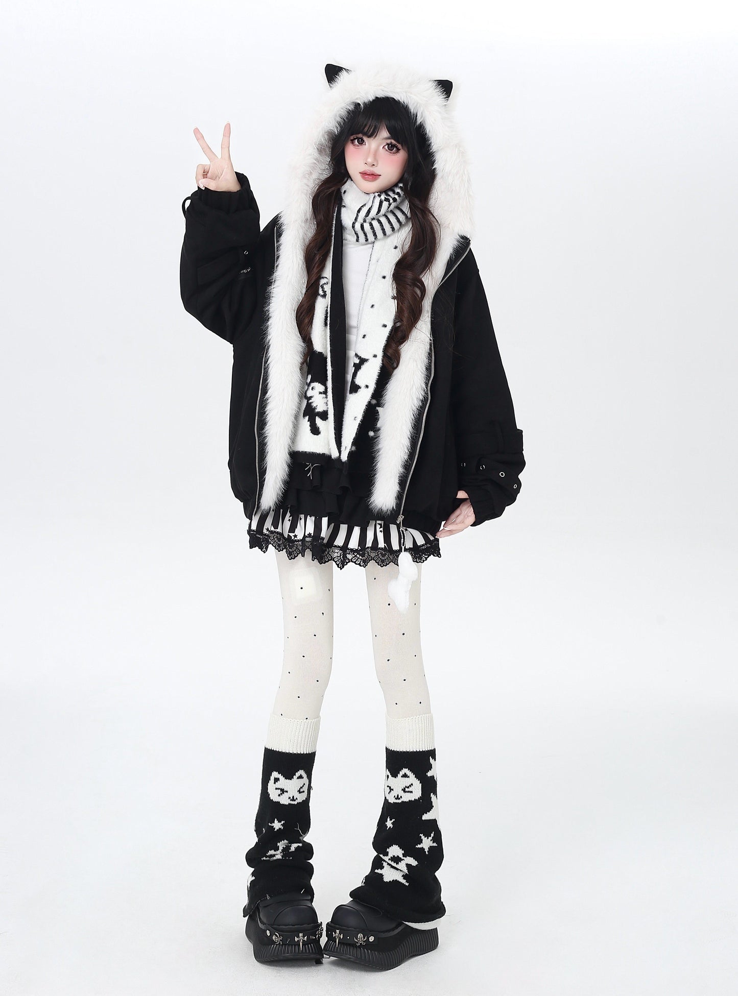 天使風 猫耳フード ファー中綿ブルゾン