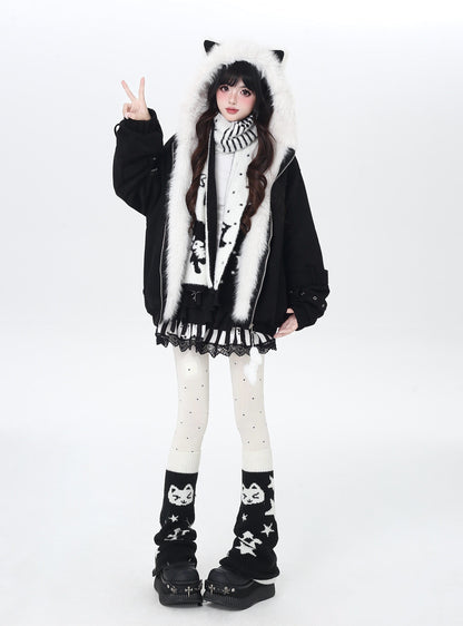 天使風 猫耳フード ファー中綿ブルゾン