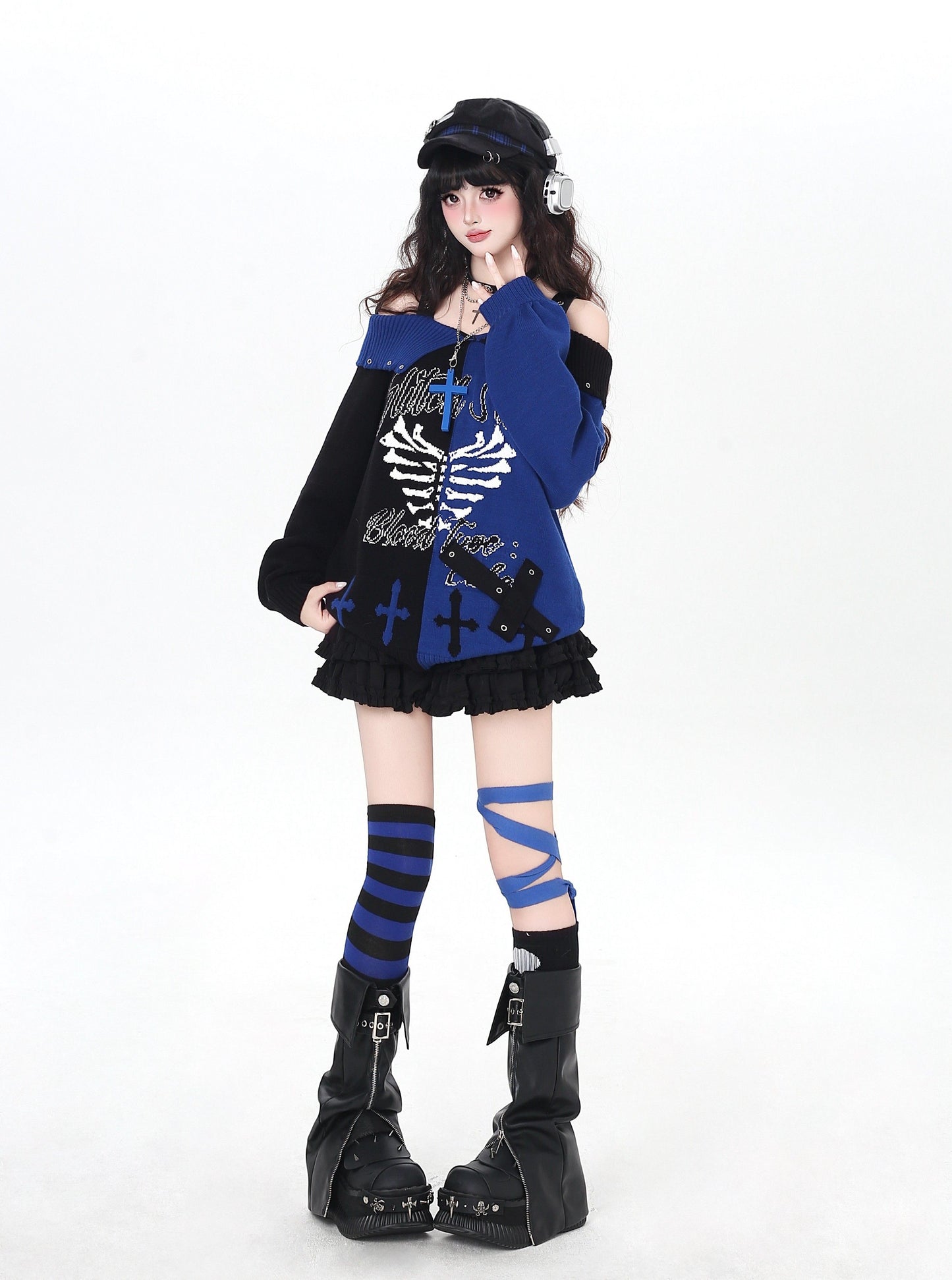 ゴシック 配色 肩見せデザインニット