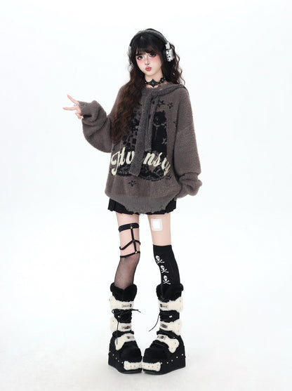 フード付きレターニット｜ゆるヴィンテージムードのふわもこセーター