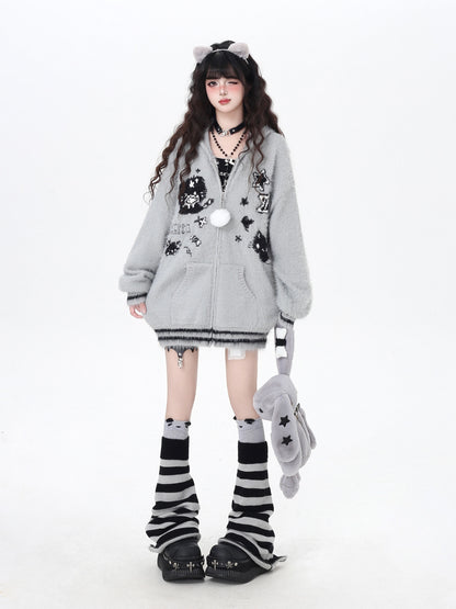 ブラック×グレーボーダールーズレッグウォーマー