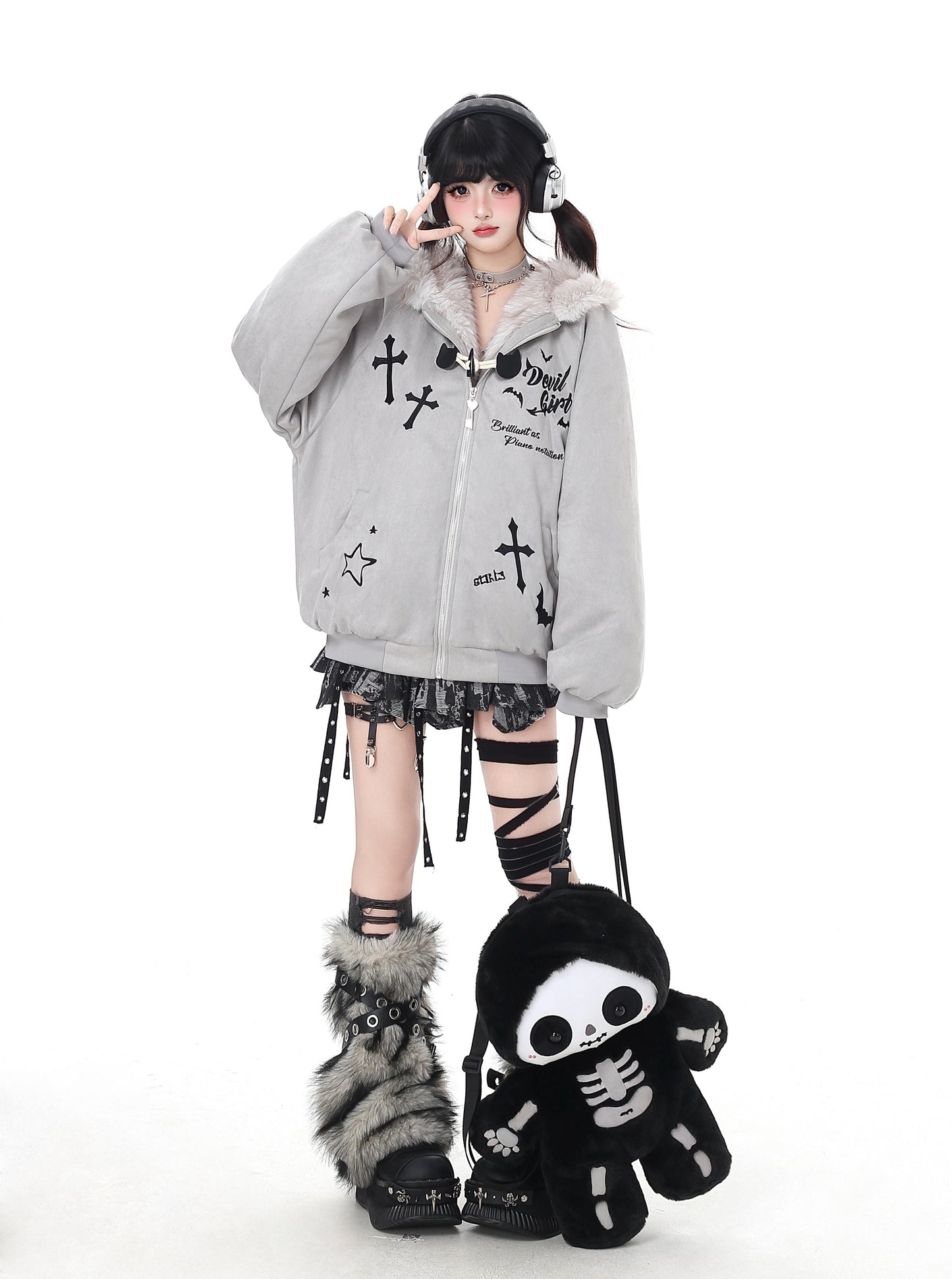 悪魔バニー×ふわもこムートン中綿コート