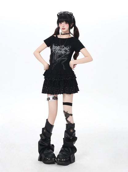 オフショルTシャツ｜アシメ・フリル・細見え