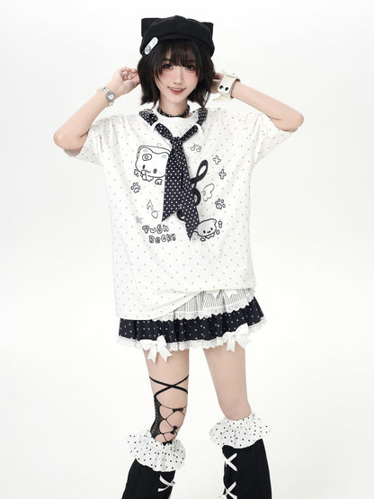 ネコドットタイ付きTシャツ