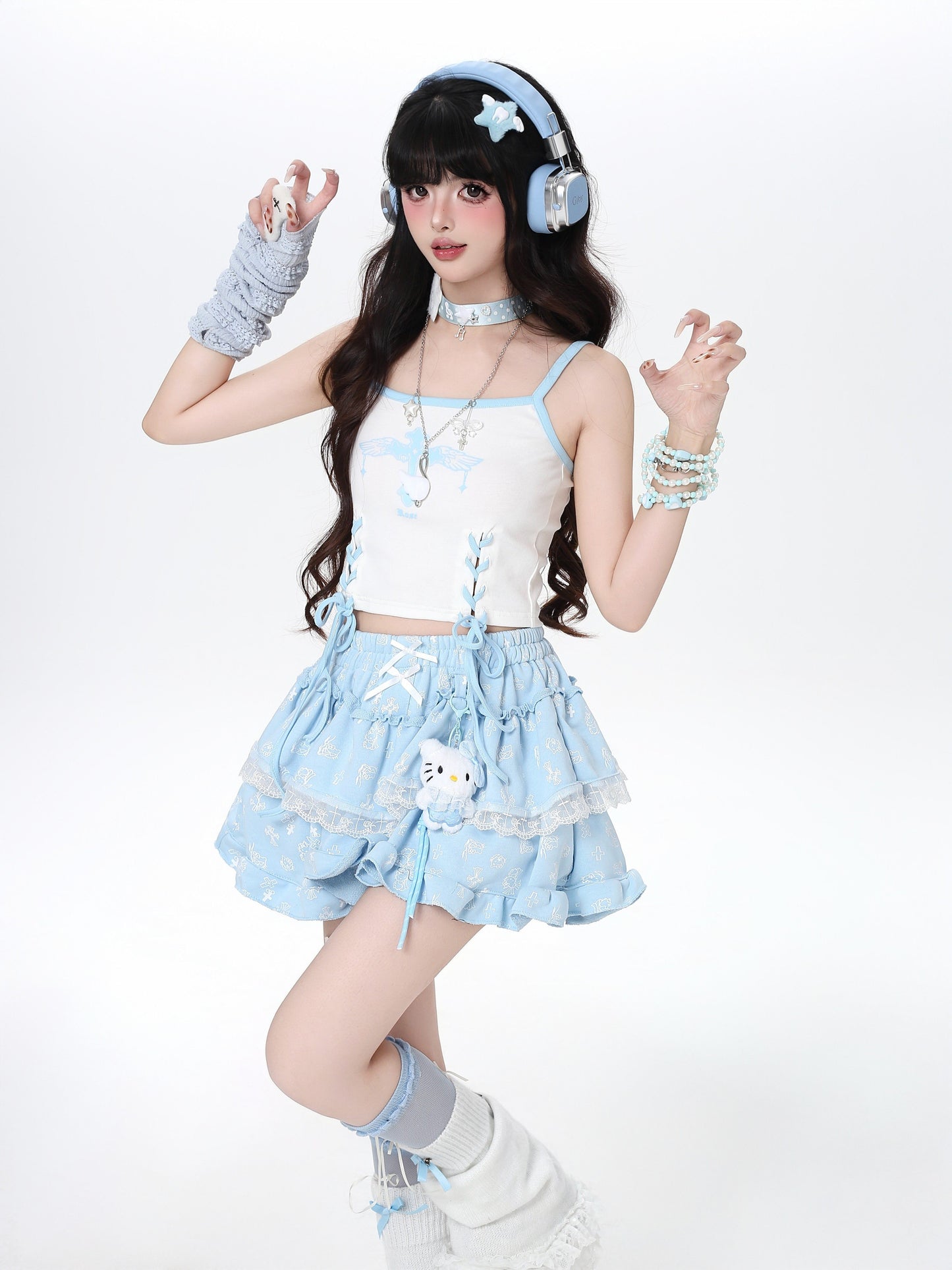 猫モチーフティアードミニスカート