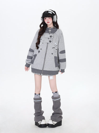 ねこ刺繍×スター柄 ラグランブルゾン