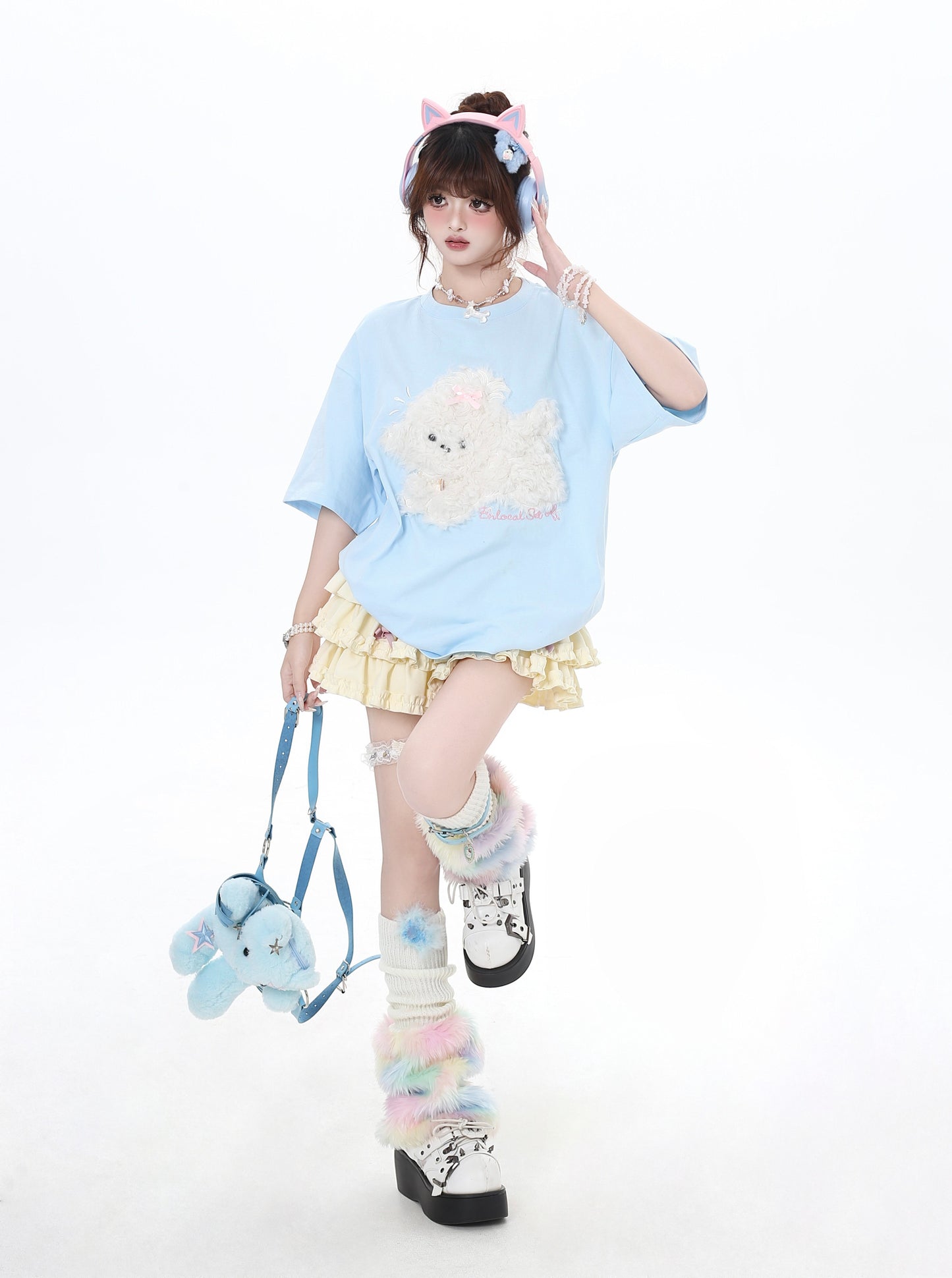三色ドッグアップリケTシャツ