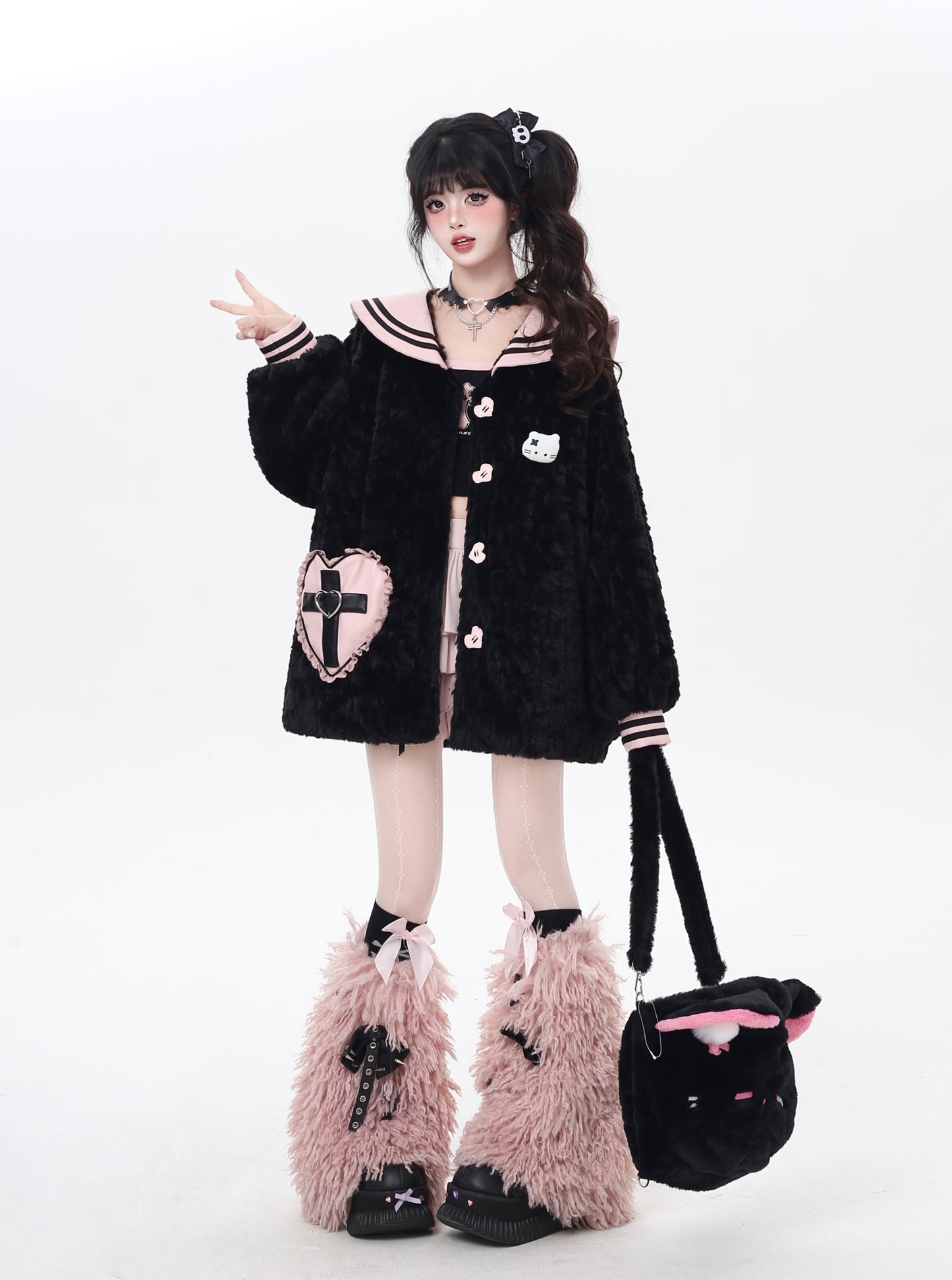 セーラー風襟♡ふんわりランタンスリーブボアジャケット