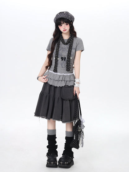 ドットフリルトップス｜韓国ガーリー・細見え