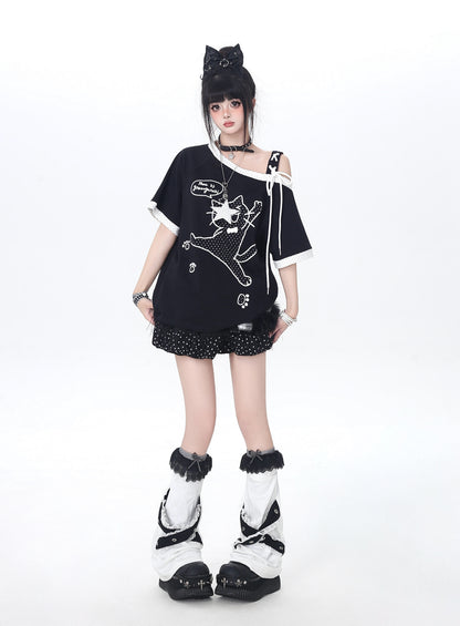 ドット×ネコ♡アシメTシャツ