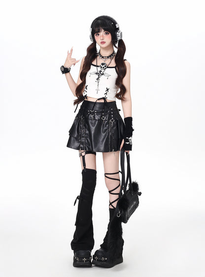 Y2Kギャル ジップデザインティアードミニスカート