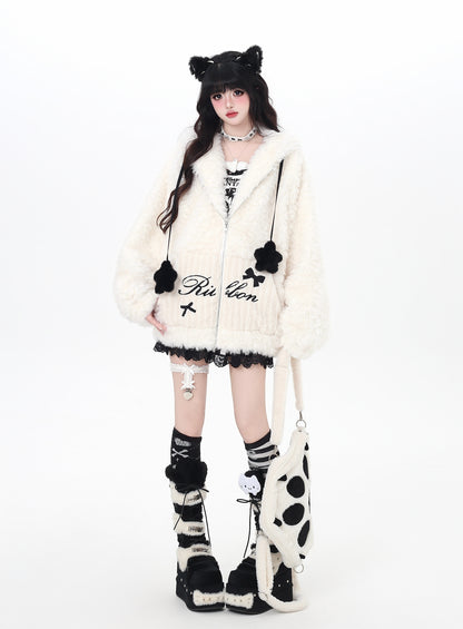 うさ耳フード×星柄ボアジャケット