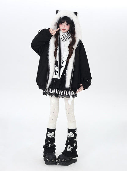 天使風 猫耳フード ファー中綿ブルゾン