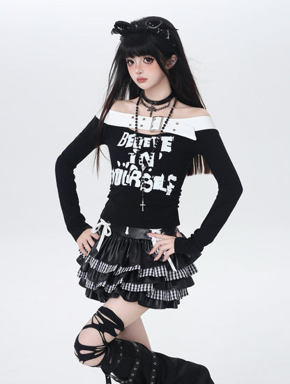 オフショルロゴショート丈トップス
