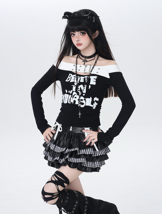 オフショルロゴショート丈トップス