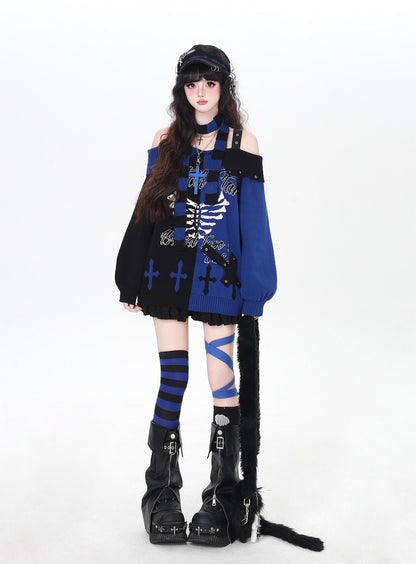 ゴシック 配色 肩見せデザインニット