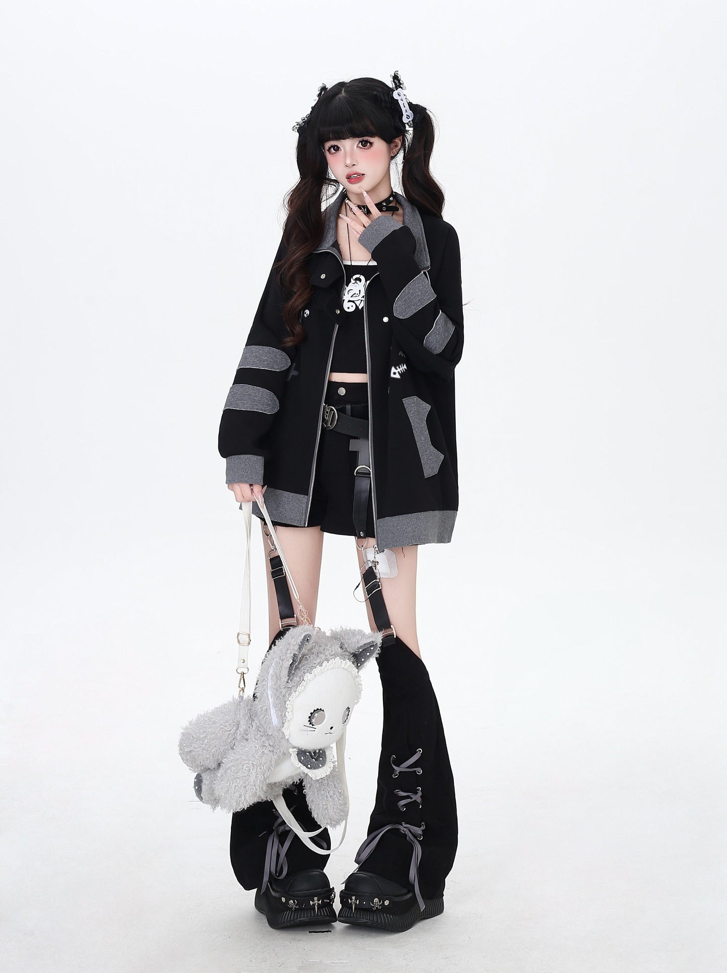 ねこ刺繍×スター柄 ラグランブルゾン