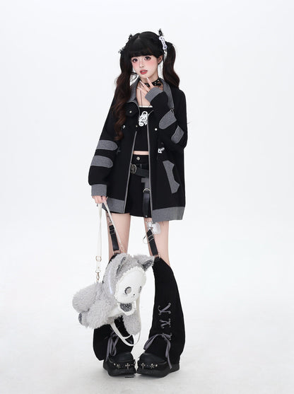 ねこ刺繍×スター柄 ラグランブルゾン