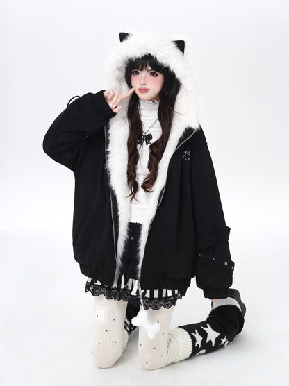 天使風 猫耳フード ファー中綿ブルゾン