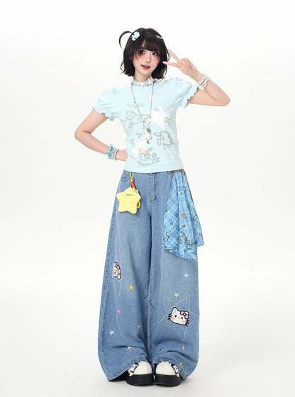 星×木馬パフスリーブトップス