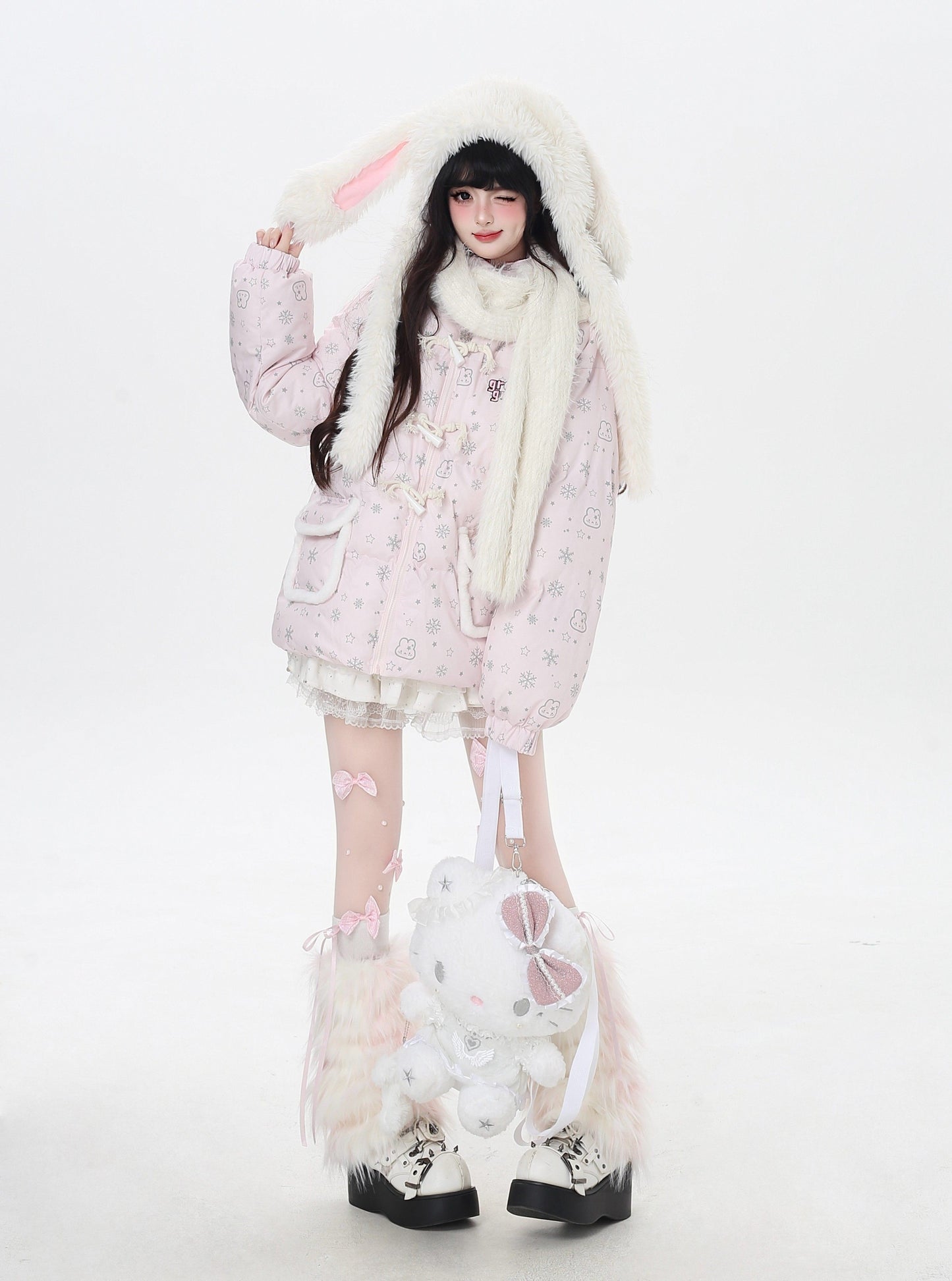 マカロンカラー フード付きルーズ中綿ジャケット｜冬の甘めサブカル