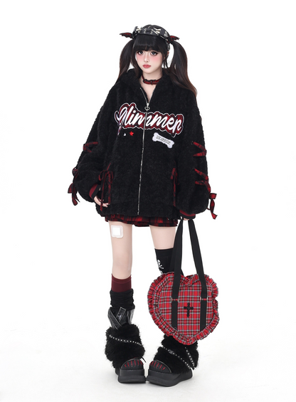 アルファベットリボン♡厚手ボアジャケット