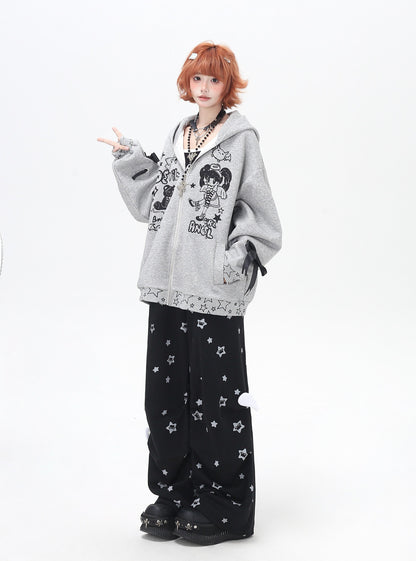 くすみスター柄 ルーズストレートパンツ