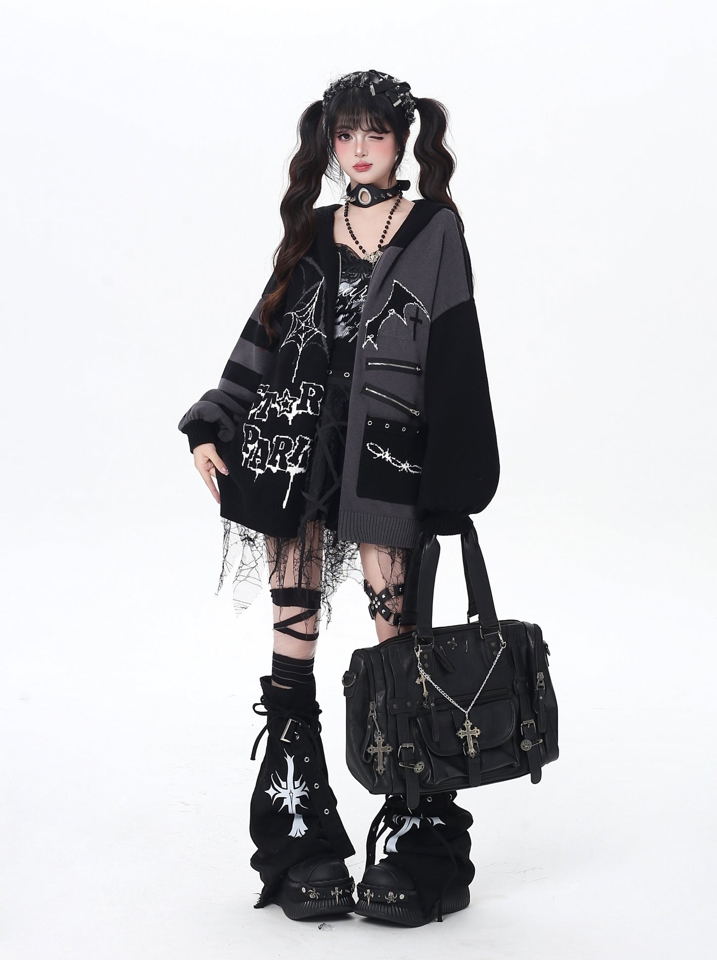 ゴス×ゆる地雷切替ニットカーデ