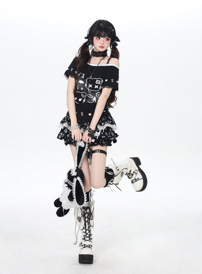 ねこプリントレースキャミレイヤード風T