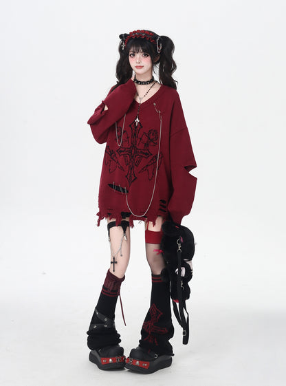 ゴシック破れチェーンVネックニット