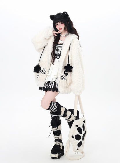 うさ耳フード×星柄ボアジャケット