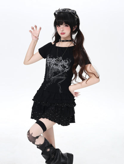 オフショルTシャツ｜アシメ・フリル・細見え