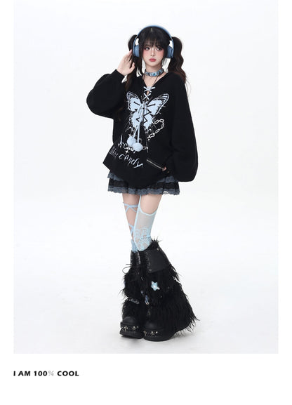 🦋Vネックリボンフーディゆる甘ニットカーデ