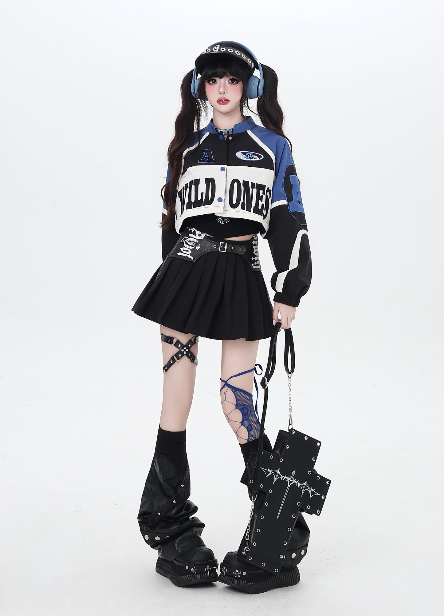 ストリート復古パッチワーク×ライダーズスタジャン（取り外し可能）