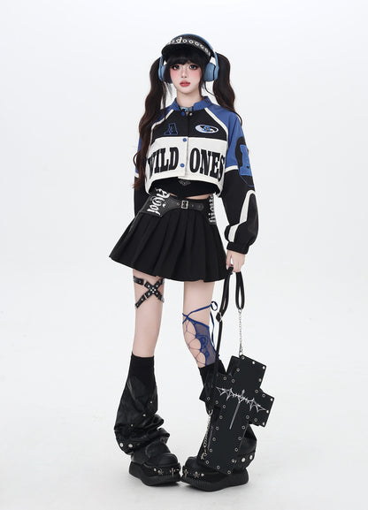 ストリート復古パッチワーク×ライダーズスタジャン（取り外し可能）