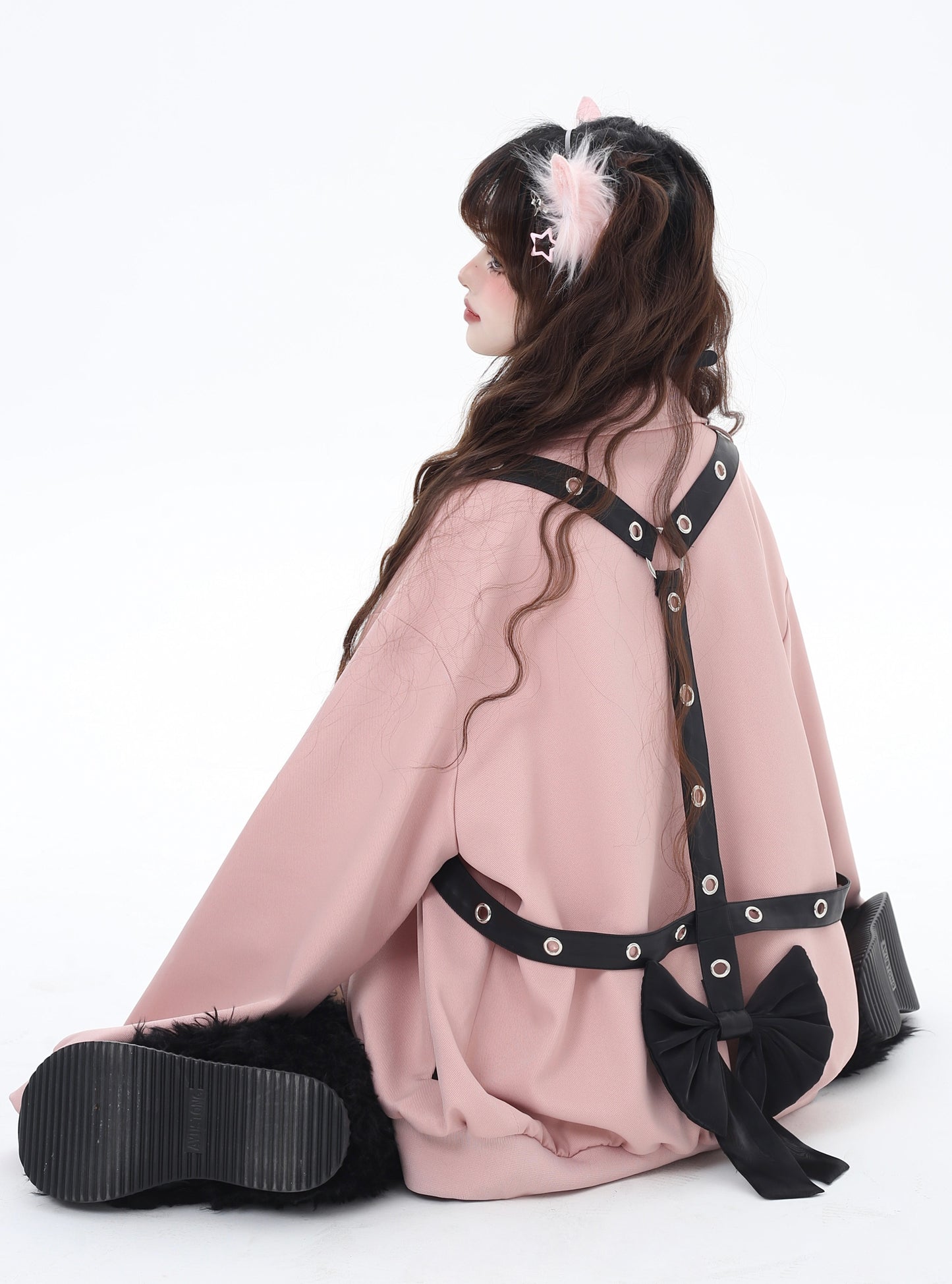 蝶結バックデザインのカジュアル棒球ジャケット