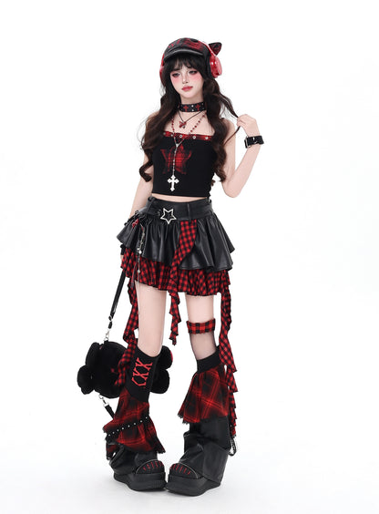 闇フリンジレザー　アシメスカート