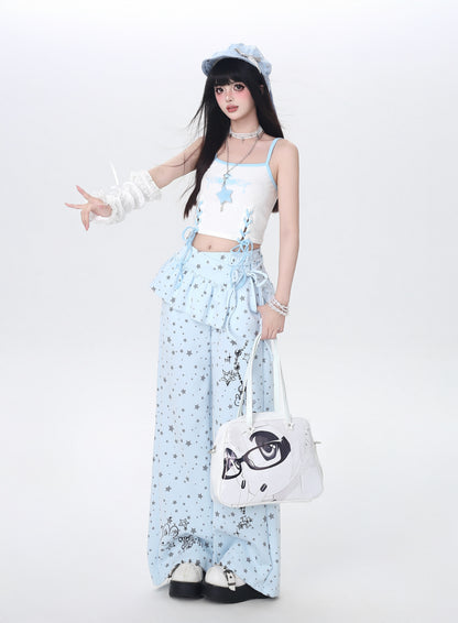 星柄レイヤード風ワイドパンツ