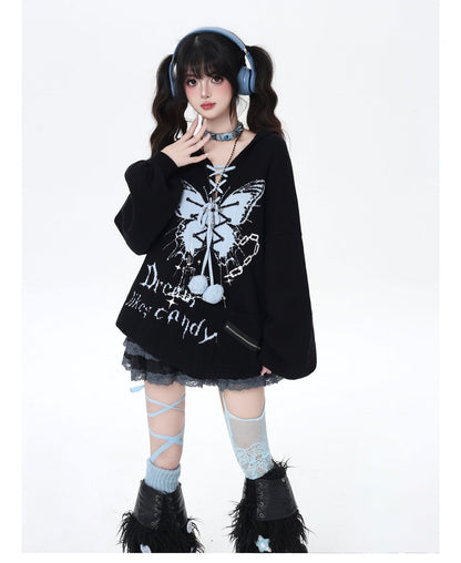 🦋Vネックリボンフーディゆる甘ニットカーデ