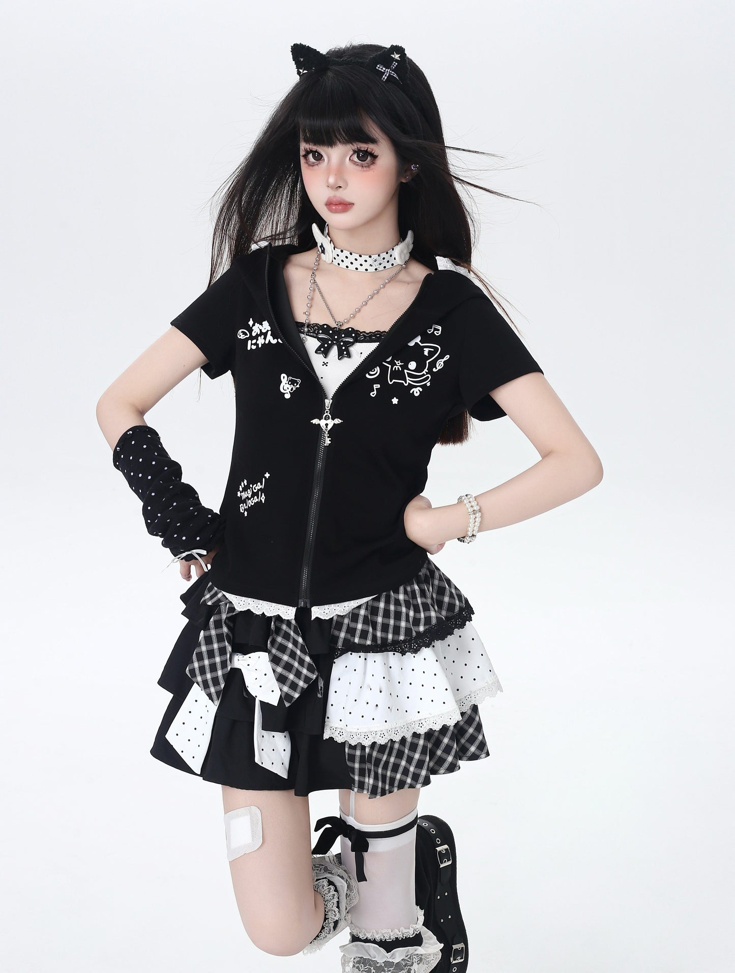 ドットチェックティアードスカート