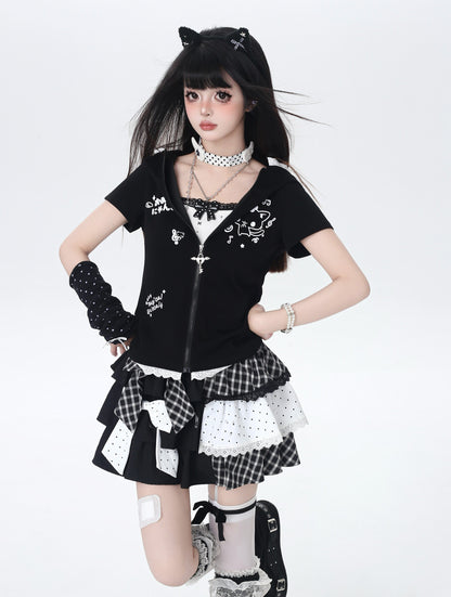 ドットチェックティアードスカート