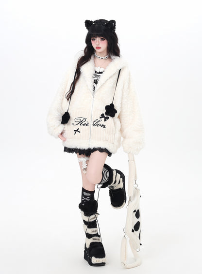 うさ耳フード×星柄ボアジャケット