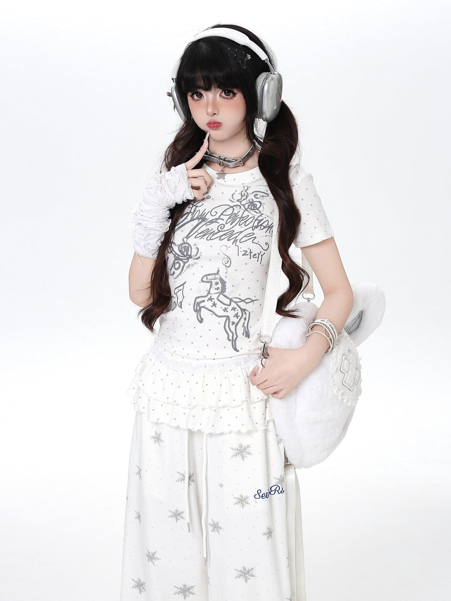 ドットフリルトップス｜韓国ガーリー・細見え